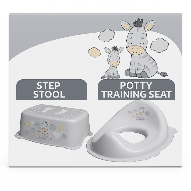 ,œ  Set Complet Reductor Toaleta  + Inaltator Baie Antiderapant, Zebra Gri,   Maltex Baby Pjbc1923-6829