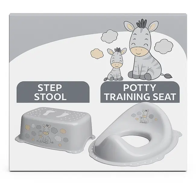 ,&oelig;  Set Complet Reductor Toaleta  + Inaltator Baie Antiderapant, Zebra Gri,   Maltex Baby Pjbc1923-6829