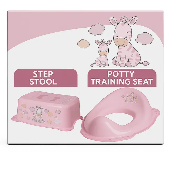 ,&oelig;  Set Complet Reductor Toaleta  + Inaltator Baie Antiderapant, Zebra Roz ,   Maltex Baby Pjbc1923