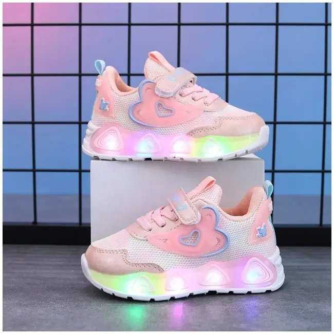 Adidasi sidefati cu luminite - pink hearts adtui11-roz