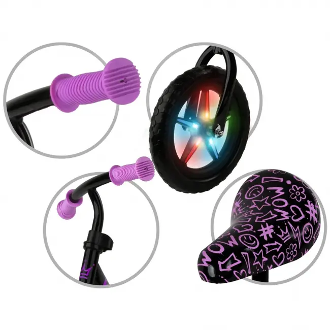 Bicicleta fara pedale cu led kidwell rebel - neon pink edeedirobirle03a1