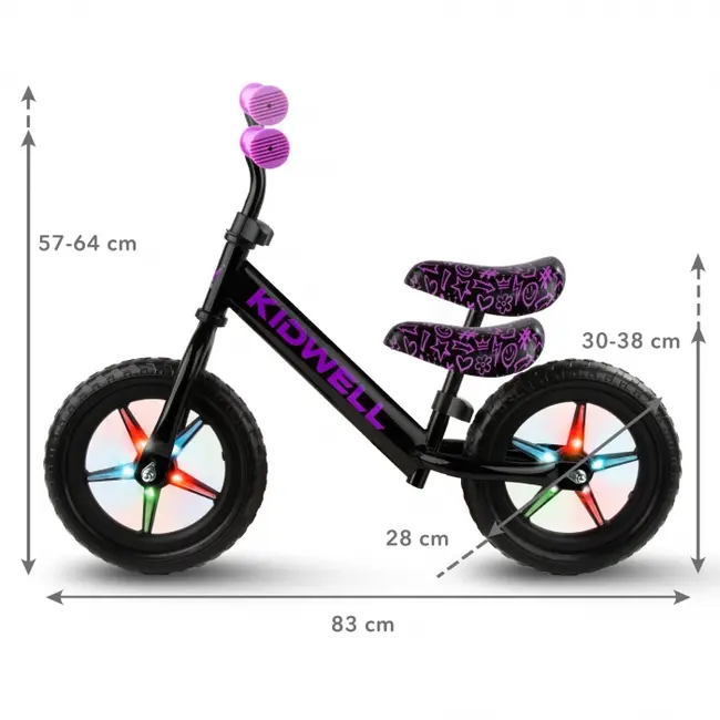 Bicicleta fara pedale cu led kidwell rebel - neon pink edeedirobirle03a1