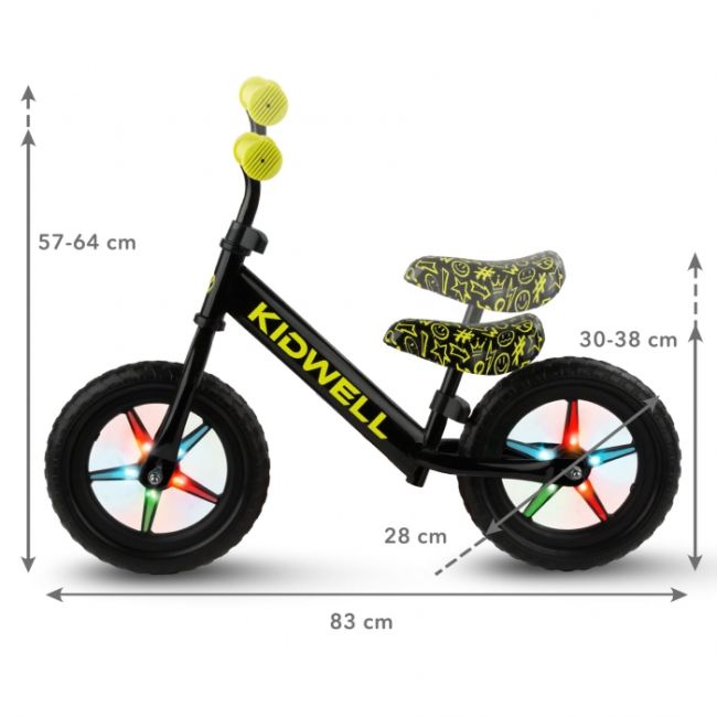 Bicicleta fara pedale cu led kidwell rebel - neon yellow edeedirobirle04a1