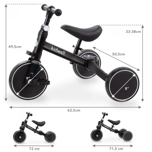 Tricicleta cu pedale 3 in 1 kidwell pico total black edeedirotrpic05a0