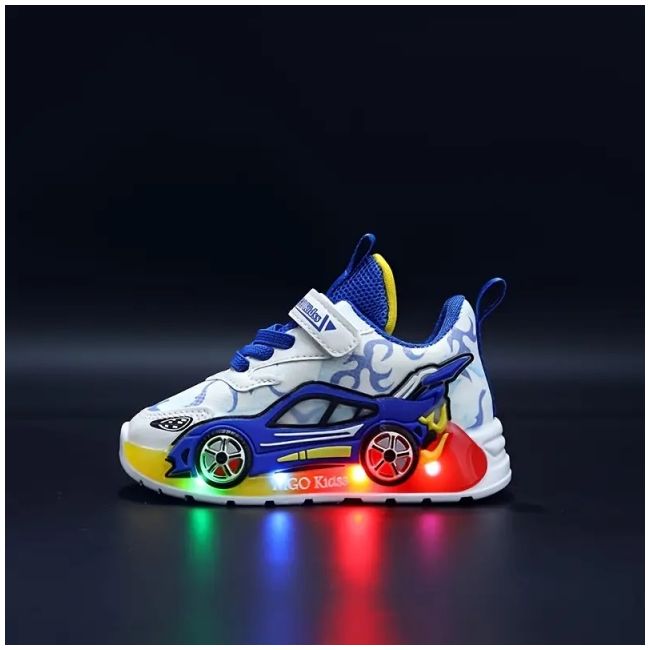 Adidasi cu luminite pentru baietei - masinuta albastra mbstui01