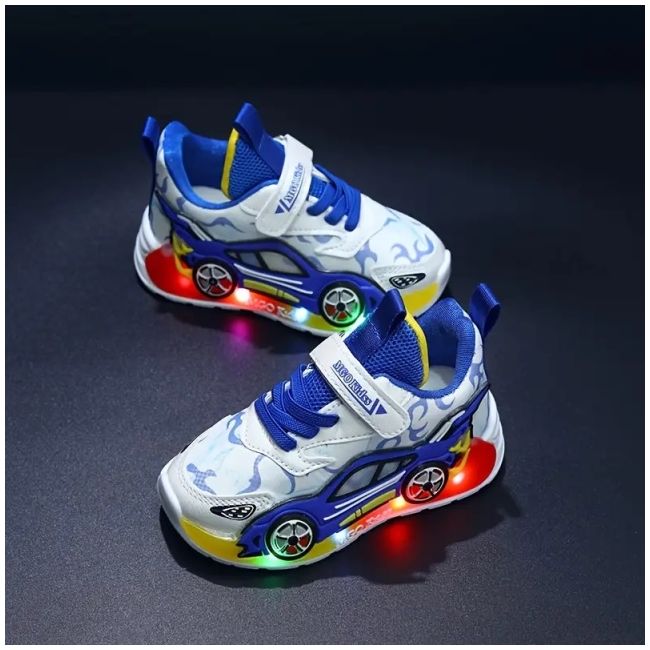 Adidasi cu luminite pentru baietei - masinuta albastra mbstui01