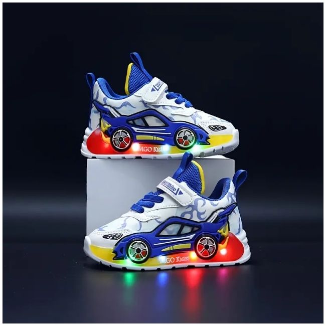 Adidasi cu luminite pentru baietei - masinuta albastra mbstui01