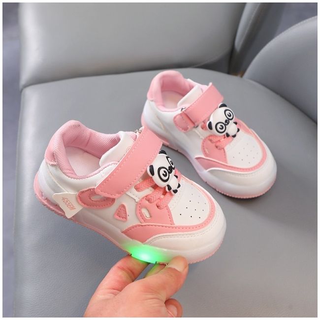 Adidasi roz cu alb cu luminite - panda mds8001-2