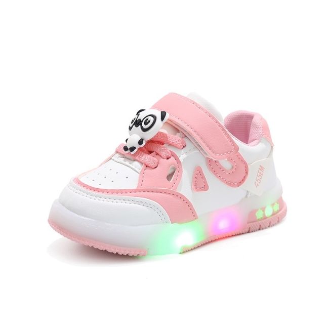 Adidasi roz cu alb cu luminite - panda mds8001-2