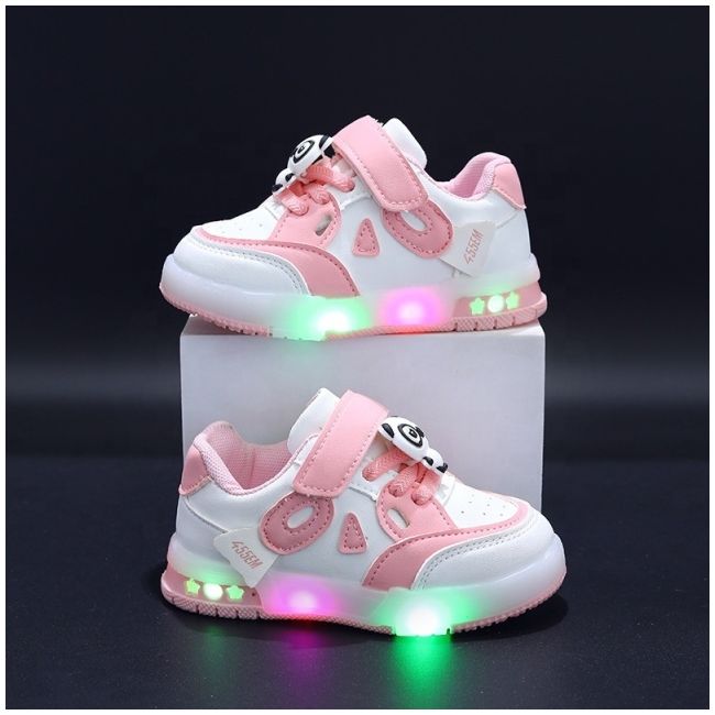 Adidasi roz cu alb cu luminite - panda mds8001-2