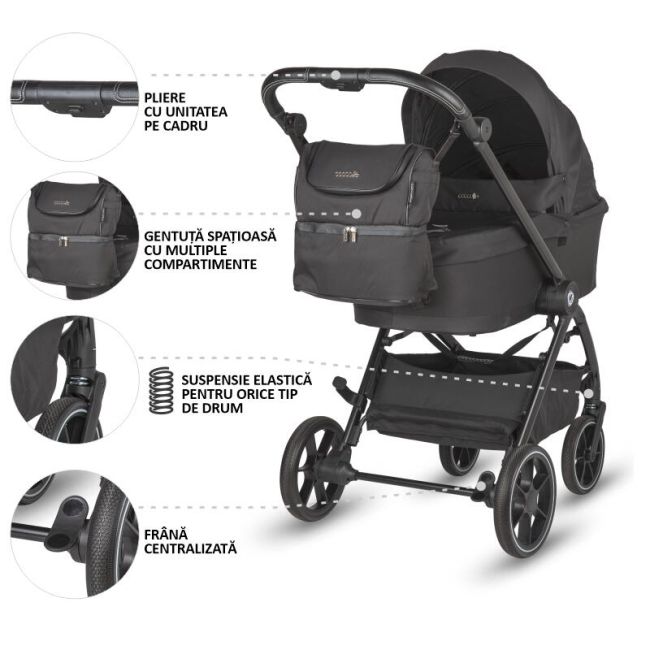 Carucior modular 2in1 coccolle serry jet black+ scoica auto isize coccolle knox greystone smb325065460324080371
