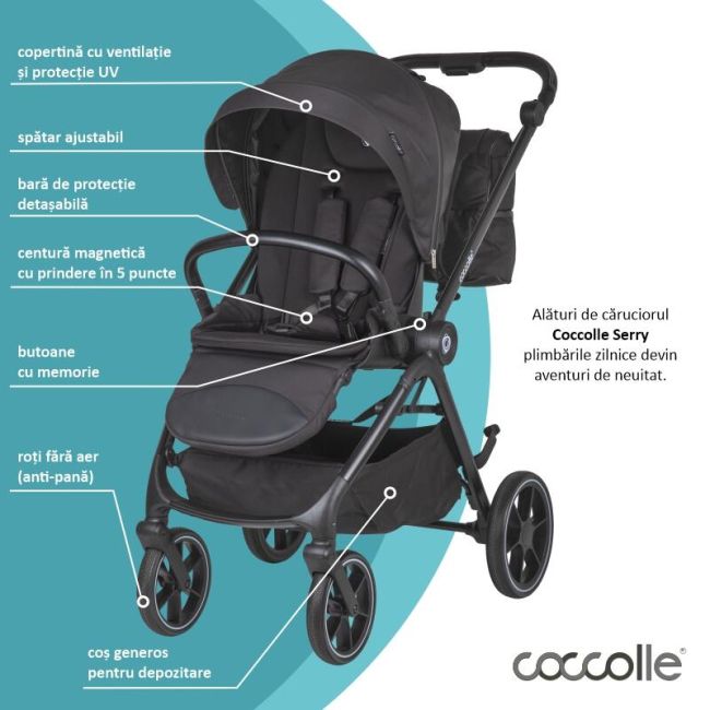 Carucior modular 2in1 coccolle serry jet black+ scoica auto isize coccolle knox greystone smb325065460324080371