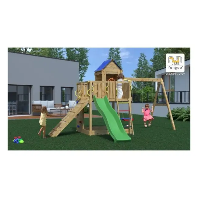 Complex joaca din lemn 7in1, pentru 10 copii,  fungoo treehouse natur - okefu05130pkx