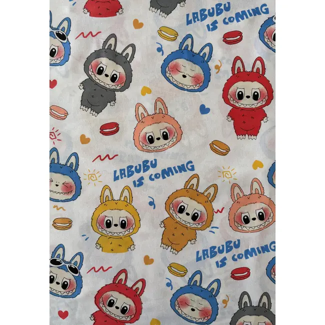 Lenjerie bumbac ranforce pat 3 piese copii 2-8 ani Labubu pentru saltele 140x70 cm ASC6427968006808