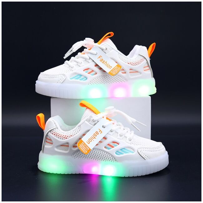 Adidasi albi cu dungi colorate si luminite md323-1-sa53