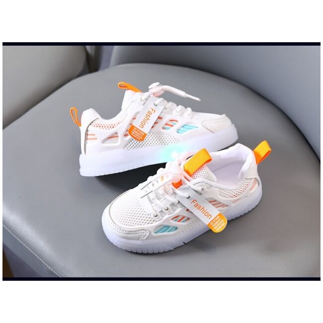 Adidasi albi cu dungi colorate si luminite md323-1-sa53