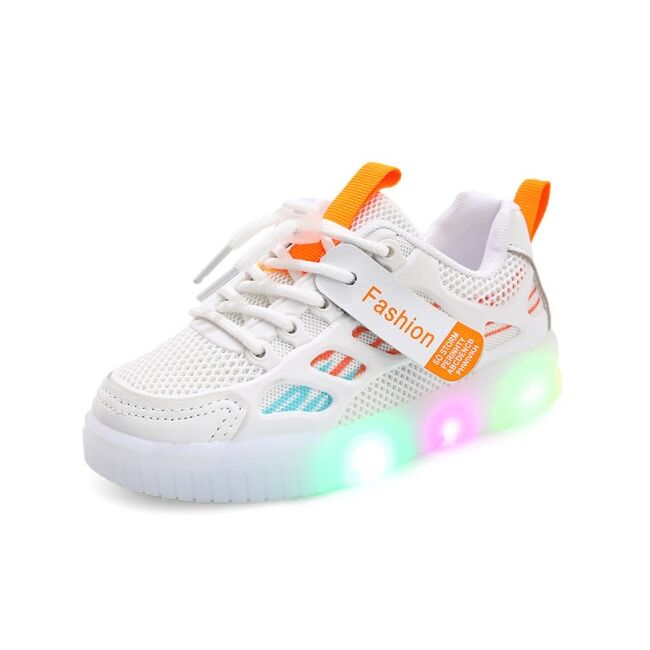 Adidasi albi cu dungi colorate si luminite md323-1-sa53