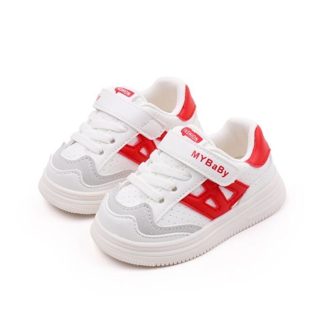 Adidasi albi cu insertii rosii pentru copii - mybaby mdbm05-2-sa50