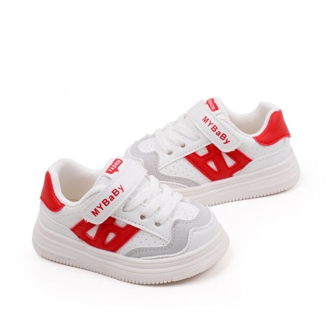Adidasi albi cu insertii rosii pentru copii - mybaby mdbm05-2-sa50