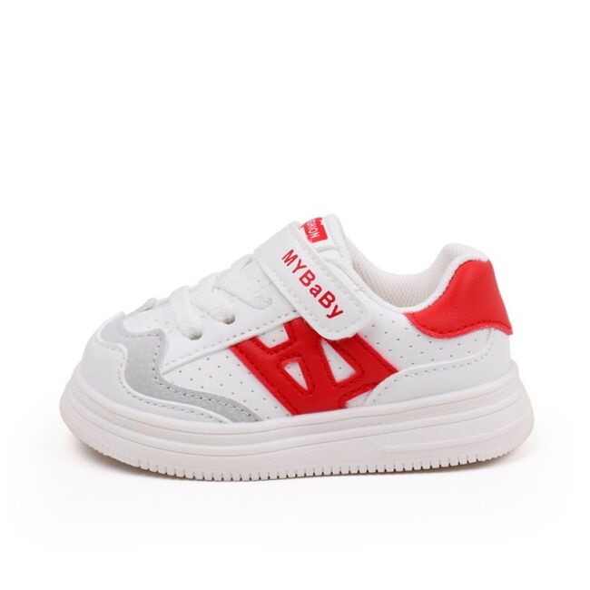 Adidasi albi cu insertii rosii pentru copii - mybaby mdbm05-2-sa50