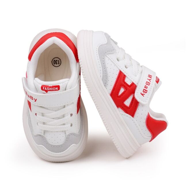 Adidasi albi cu insertii rosii pentru copii - mybaby mdbm05-2-sa50