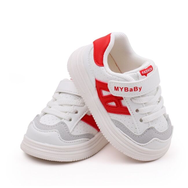 Adidasi albi cu insertii rosii pentru copii - mybaby mdbm05-2-sa50