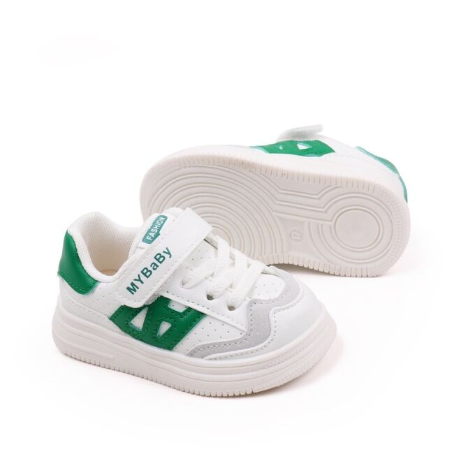 Adidasi albi cu insertii verzi pentru copii - mybaby mdbm05-3-de4