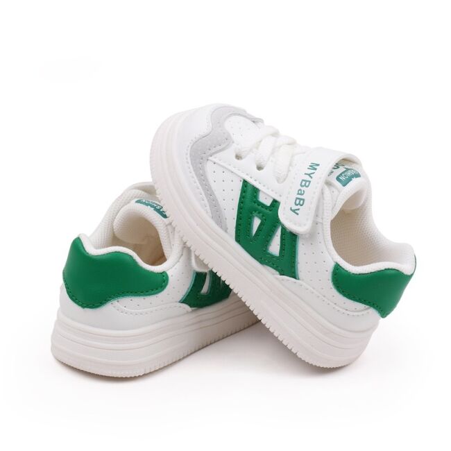 Adidasi albi cu insertii verzi pentru copii - mybaby mdbm05-3-de4