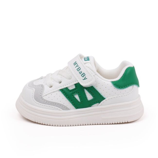 Adidasi albi cu insertii verzi pentru copii - mybaby mdbm05-3-de4