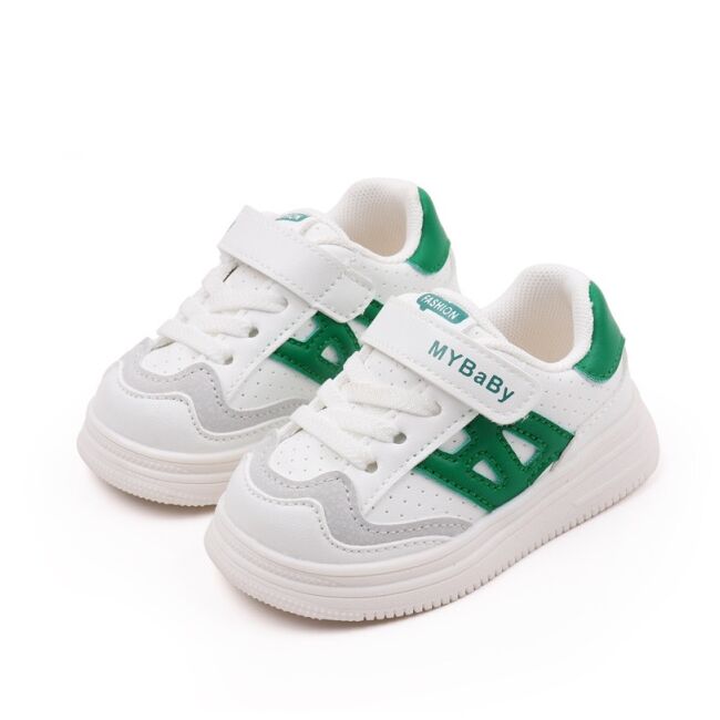 Adidasi albi cu insertii verzi pentru copii - mybaby mdbm05-3-de4