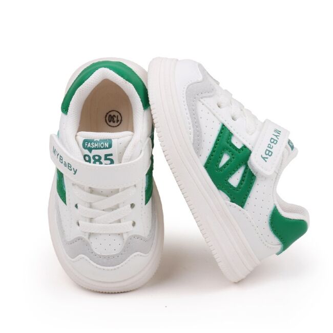 Adidasi albi cu insertii verzi pentru copii - mybaby mdbm05-3-de4