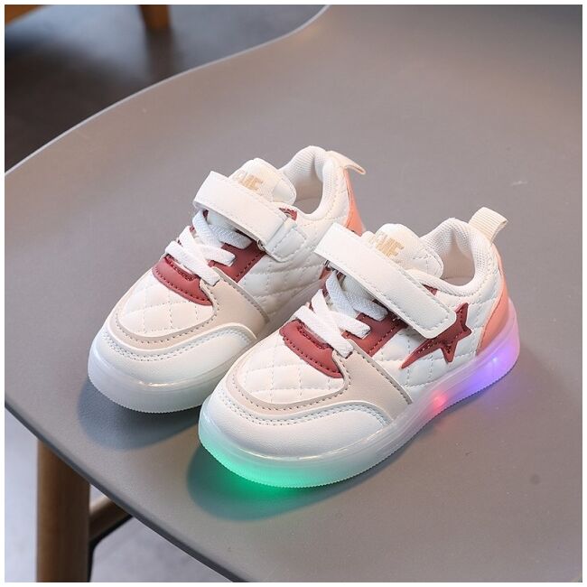 Adidasi albi cu visiniu cu luminite - star mdk336-3-sa52