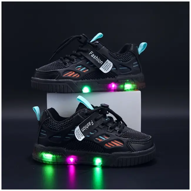 Adidasi negri cu dungi colorate si luminite mb323-2-sa53