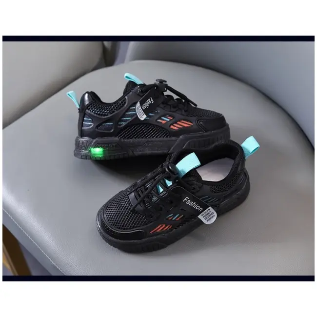 Adidasi negri cu dungi colorate si luminite mb323-2-sa53