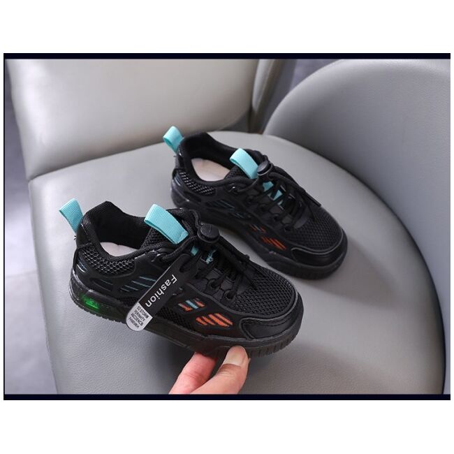 Adidasi negri cu dungi colorate si luminite mb323-2-sa53