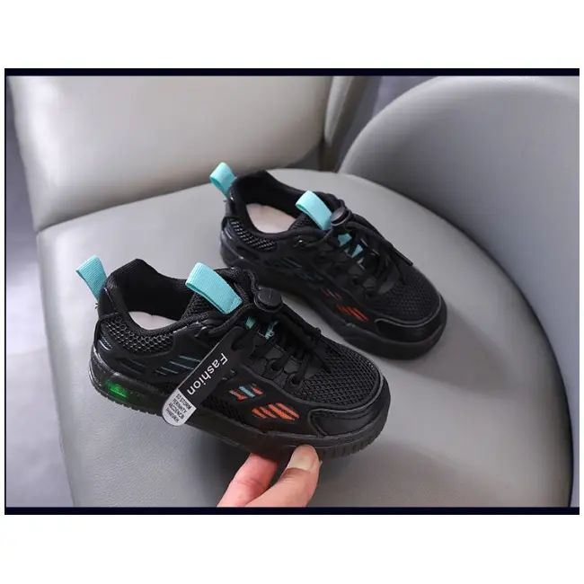 Adidasi negri cu dungi colorate si luminite mb323-2-sa53