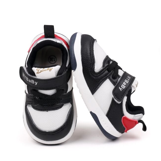 Adidasi negri cu insertii albe pentru copii - mybaby mdbm02-5-bo1