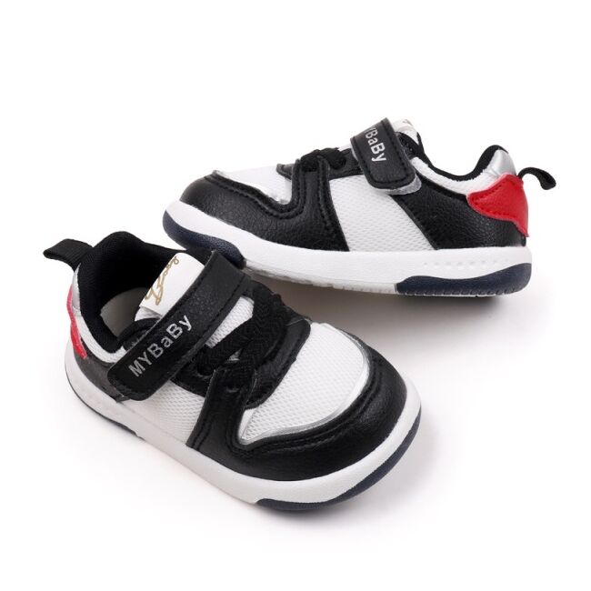 Adidasi negri cu insertii albe pentru copii - mybaby mdbm02-5-bo1