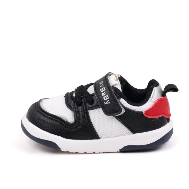 Adidasi negri cu insertii albe pentru copii - mybaby mdbm02-5-bo1