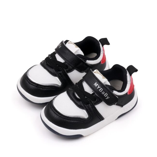 Adidasi negri cu insertii albe pentru copii - mybaby mdbm02-5-bo1