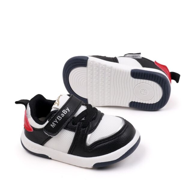 Adidasi negri cu insertii albe pentru copii - mybaby mdbm02-5-bo1