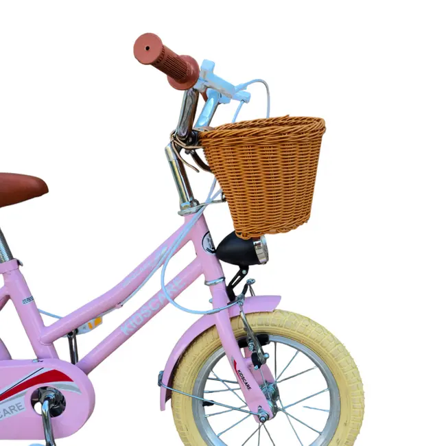 Bicicleta copii 3-6 ani HappyGirl KidsCare roz 14 inch – cu roti ajutatoare, frane de mana, cosulet, pentru fete SUPKC_HG14-pink