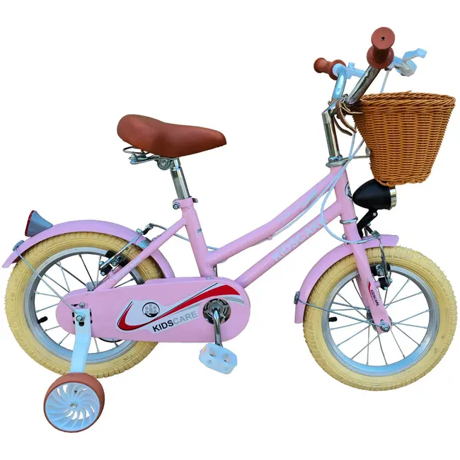 Bicicleta copii 5-8 ani HappyGirl KidsCare roz 16 inch – cu roti ajutatoare, frane de mana, cosulet, pentru fete SUPKC_HG16-pink