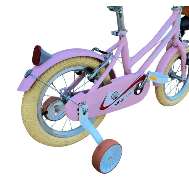 Bicicleta copii 5-8 ani HappyGirl KidsCare roz 16 inch – cu roti ajutatoare, frane de mana, cosulet, pentru fete SUPKC_HG16-pink
