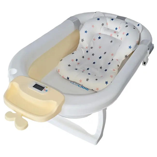 Cadita pliabila bej KidsCare, termometru, perna reductor, jucarii, protectie cap, cana pliabila SUPKC-CB311-beige