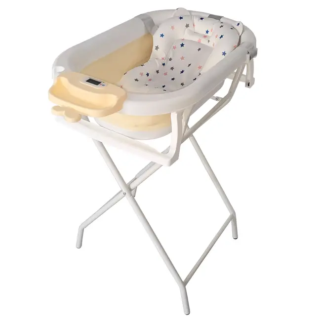 Cadita pliabila bej cu suport metalic KidsCare, termometru, perna reductor, jucarii, protectie cap, cana pliabila SUPKC-CB311-SUPORT-beige