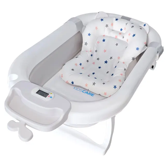 Cadita pliabila gri KidsCare, termometru, perna reductor, jucarii, protectie cap, cana pliabila SUPKC-CB311-grey