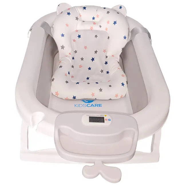 Cadita pliabila gri KidsCare, termometru, perna reductor, jucarii, protectie cap, cana pliabila SUPKC-CB311-grey