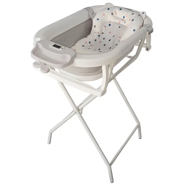 Cadita pliabila gri cu suport metalic KidsCare, termometru, perna reductor, jucarii, protectie cap, cana pliabila SUPKC-CB311-SUPORT-grey