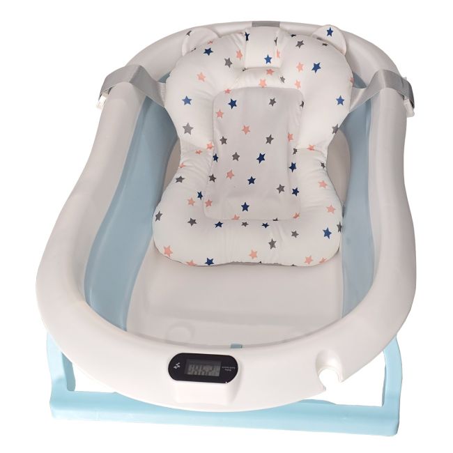 Cadita pliabila pentru bebelusi albastra KidsCare, termometru, perna reductor, jucarii, protectie cap, cana pliabila SUPKC-CB312-blue